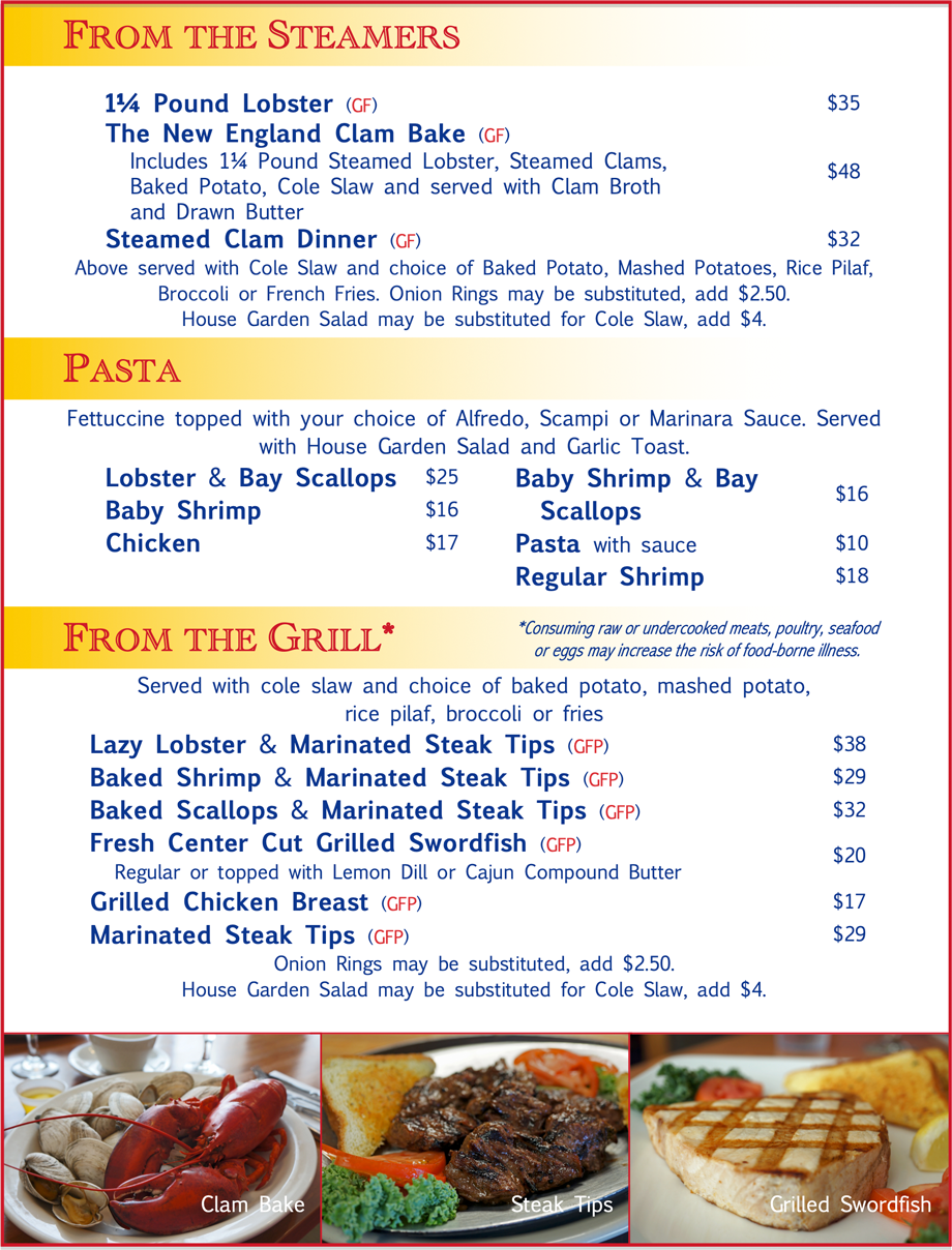 From the Steamers, Pasta, and Grilled Entrees
